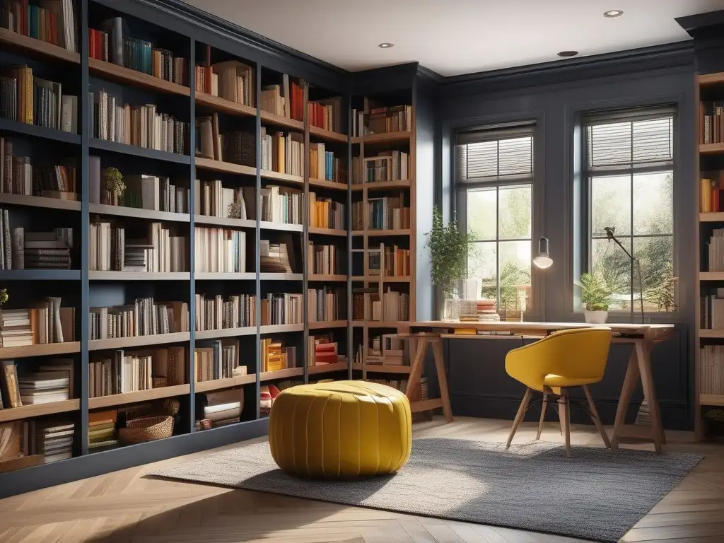Biblioteca hogareña acogedora Un hogar acogedor y lleno de libros, ideal para el homeschooling y aprender idiomas con estrategias efectivas