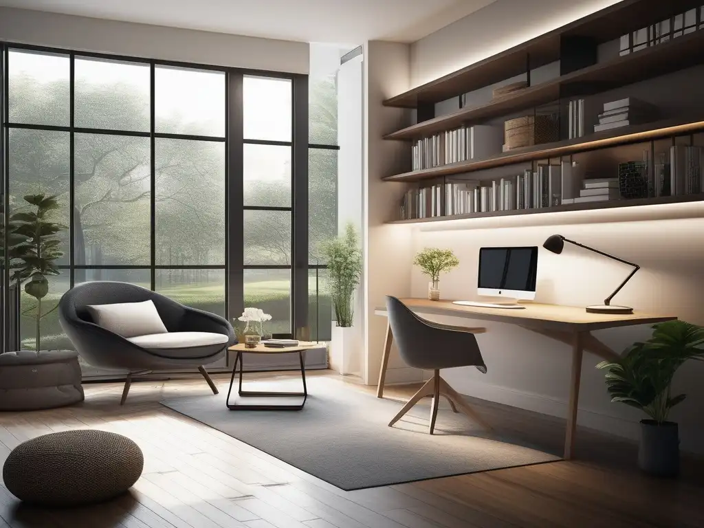 Espacio de estudio minimalista y acogedor Ambiente sereno de homeschooling con educación bilingüe