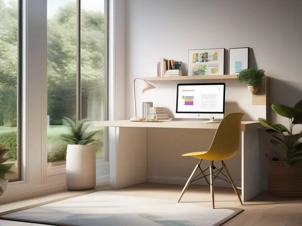Espacio de estudio en casa: Serenidad y minimalismo Hogar minimalista con aula personalizada y técnicas de enseñanza en homeschooling