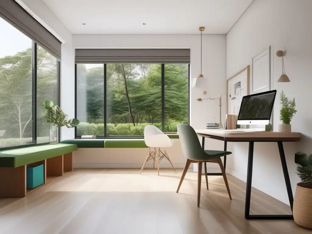 Espacio de estudio en casa sereno y minimalista Plataformas educativas online para homeschooling en un entorno sereno y minimalista