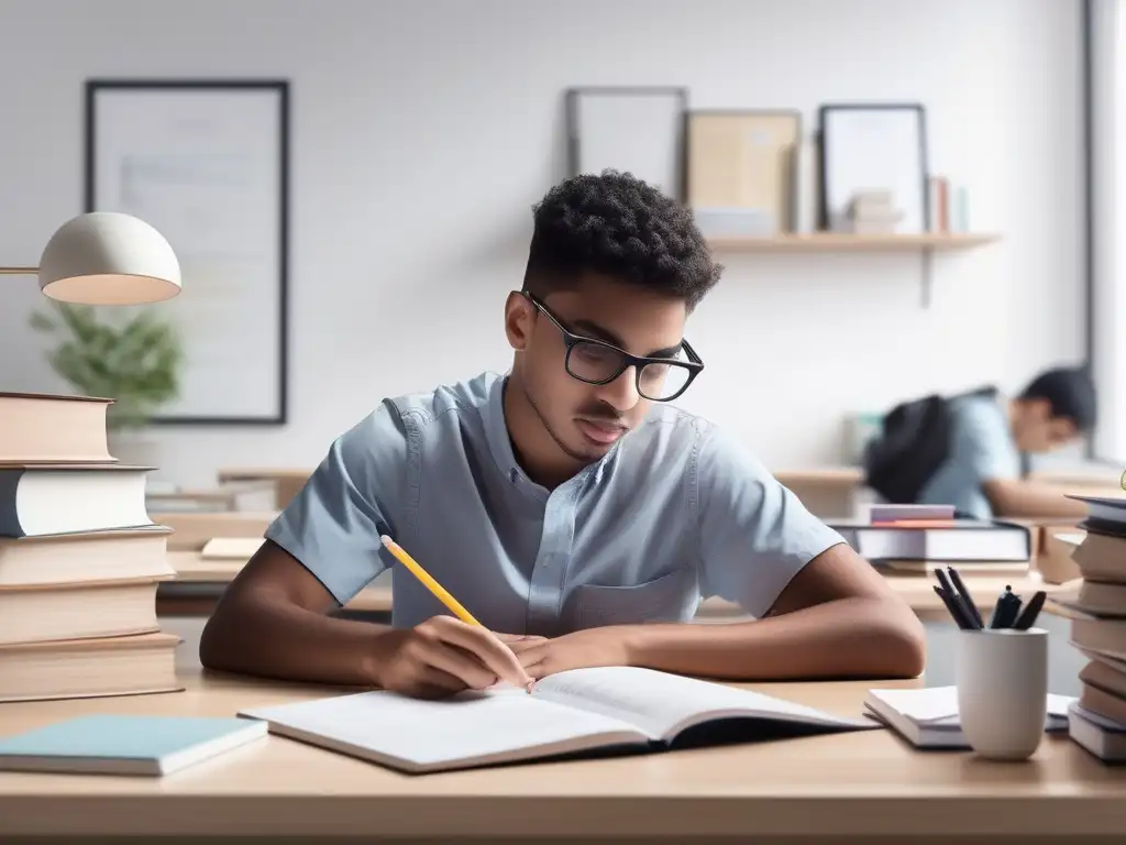 Estudiante inmerso en estudios Estudiante inmerso en técnicas adaptativas para homeschooling