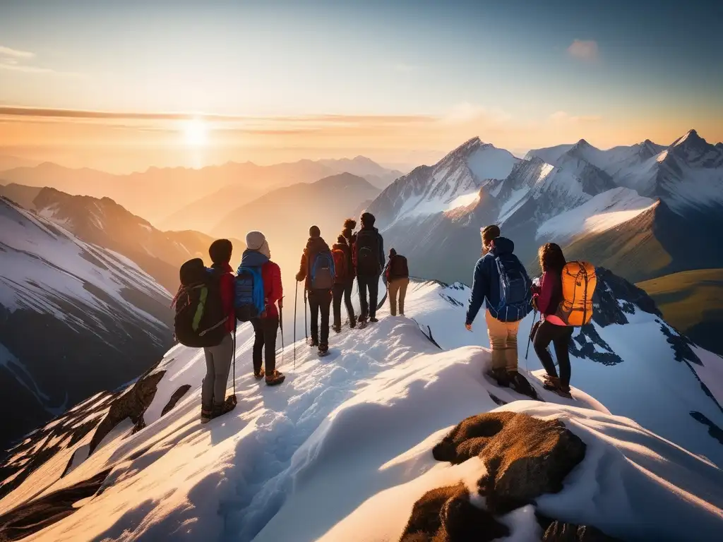Estudiantes admirando montaña al atardecer Beneficios viajes educativos: estudiantes en montaña; naturaleza, aprendizaje y asombro