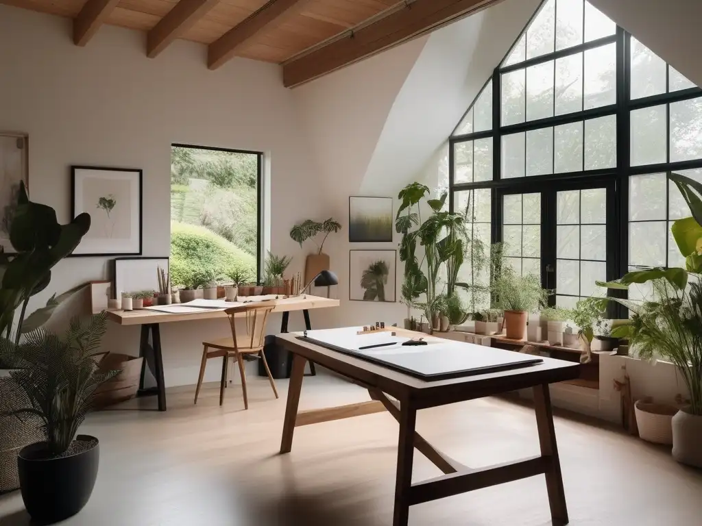 Estudio de arte en casa, sereno y minimalista Estudio de arte en casa, inspirador y tranquilo - Beneficios de la educación artística en el homeschooling