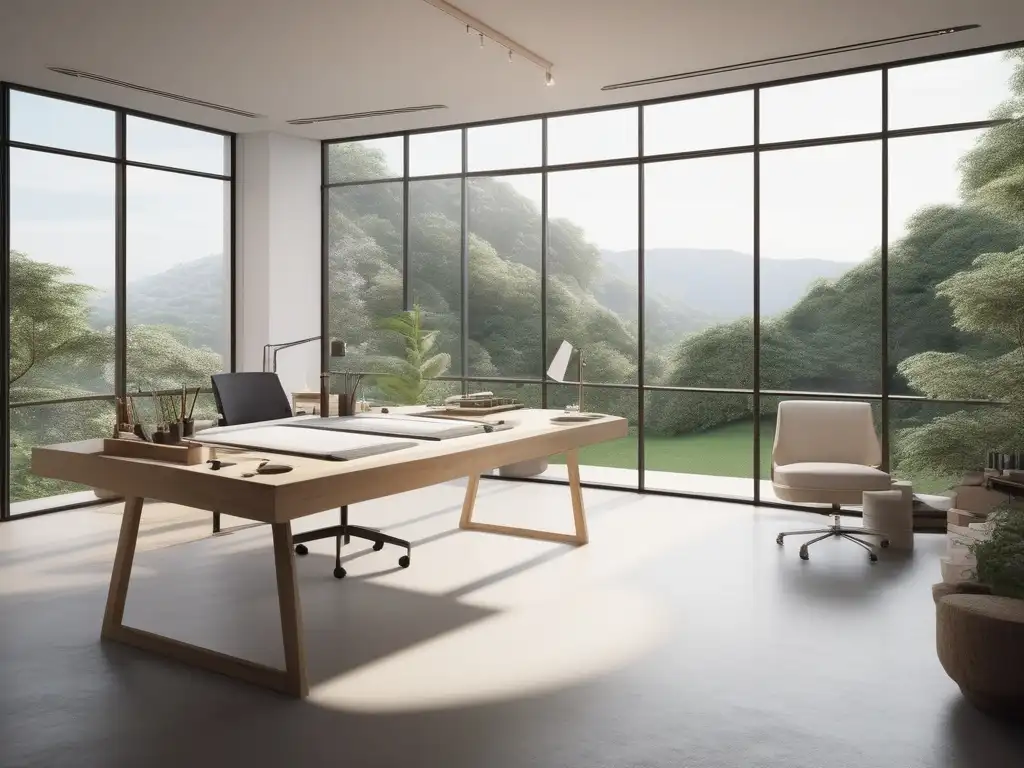 Estudio de arte sereno con vista panorámica Sereno estudio de arte con artista creando una obra maestra - Pasos para integrar el arte en el aprendizaje en casa