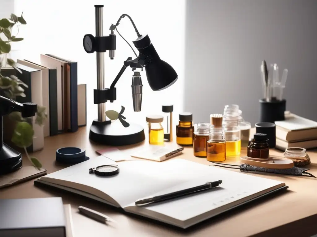 Espacio de estudio para insectos en casa Estudio de insectos en homeschooling: laboratorio minimalista y fotorealista con herramientas y materiales organizados