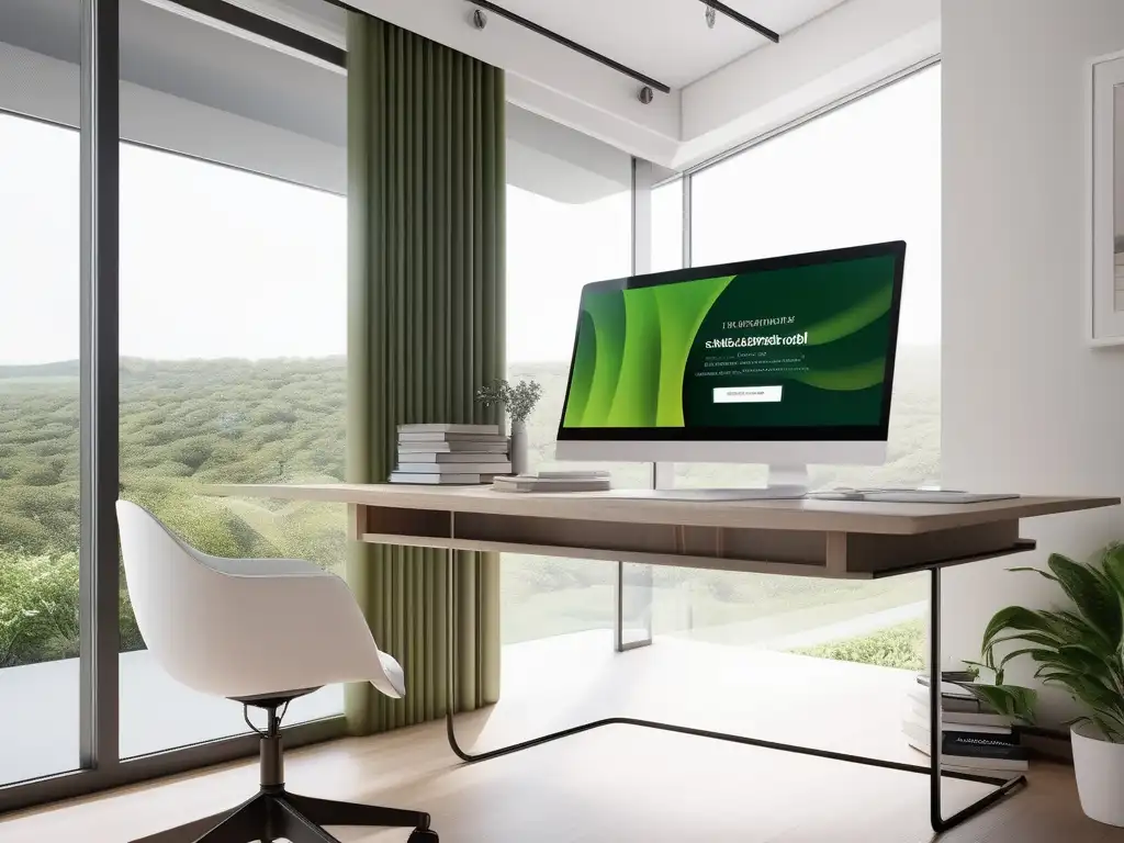 Estudio minimalista con vistas verdes Estudio en casa minimalista con vista panorámica al paisaje verde