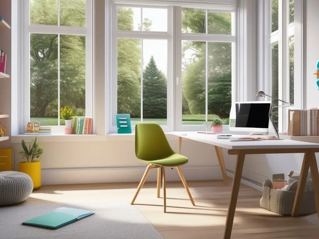 Espacio de estudio acogedor y organizado Herramientas educativas para homeschooling en un espacio de estudio en casa