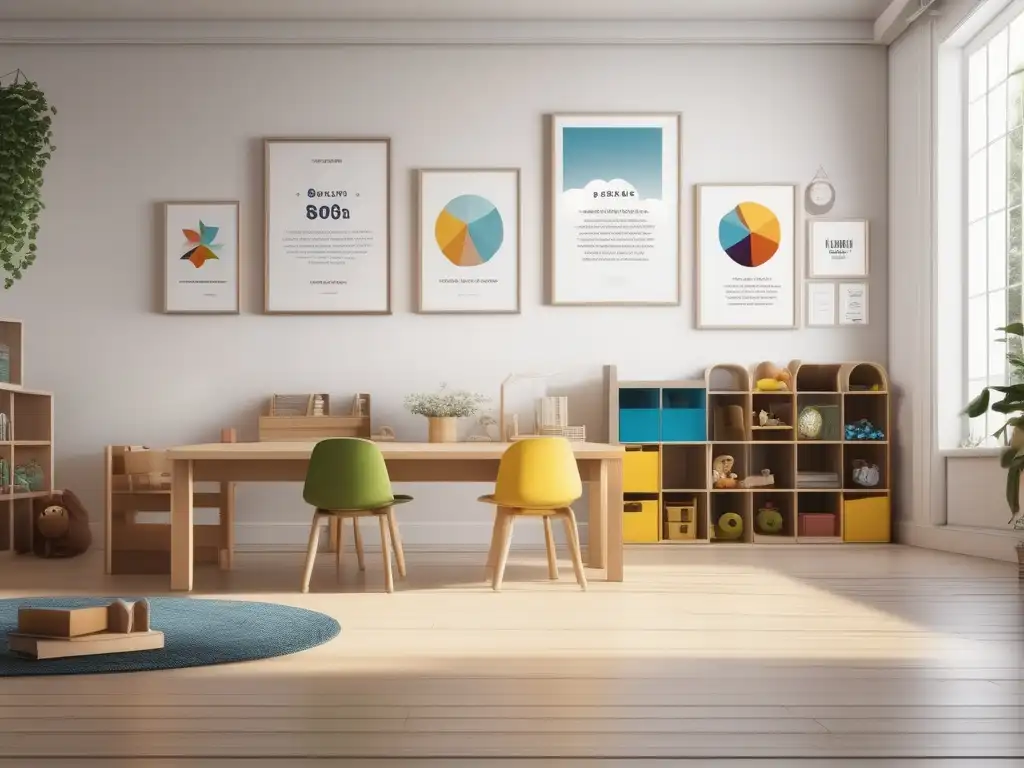 Espaciosa aula de clase minimalista con luz natural Estrategias de resiliencia en homeschooling en una aula iluminada y minimalista con libros, arte y flexibilidad educativa