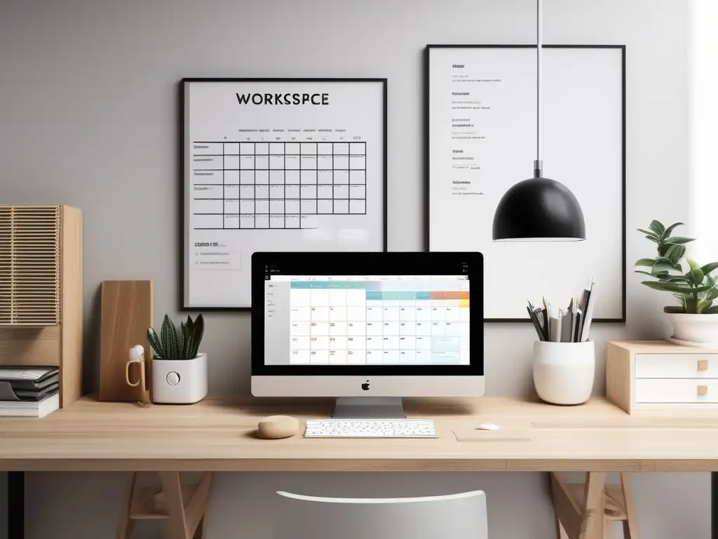 Espacio de estudio en casa organizado y minimalista Espacio de trabajo de homeschooling con herramientas de organización para un homeschooling eficiente