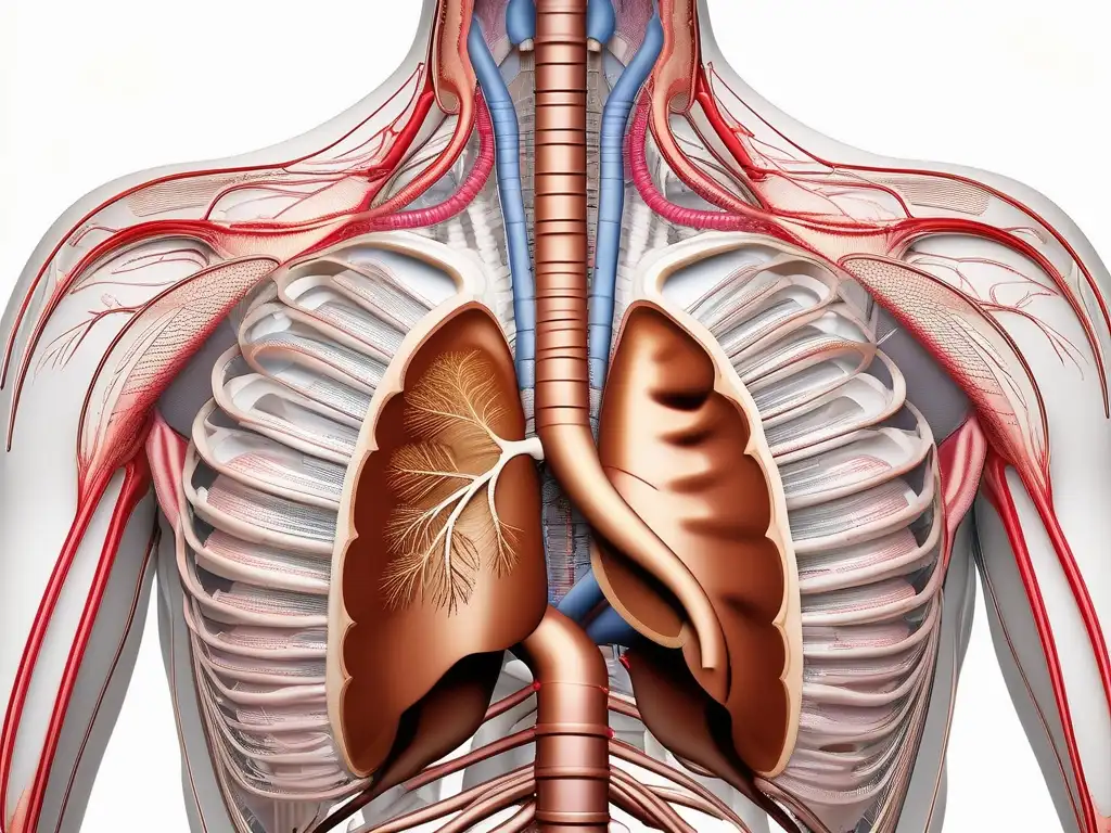 Sistema digestivo, respiratorio y circulatorio del cuerpo humano Aprendiendo biología en casa: Imagen detallada del cuerpo humano, con sistemas digestivo, respiratorio y circulatorio en fondo blanco