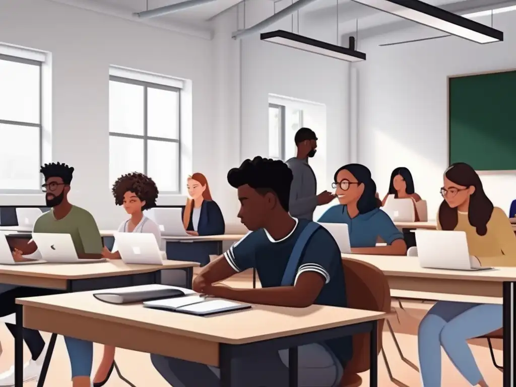 Estudiantes en aula virtual interactiva Herramientas educativas para homeschooling en un aula virtual inclusiva y moderna con estudiantes participando activamente