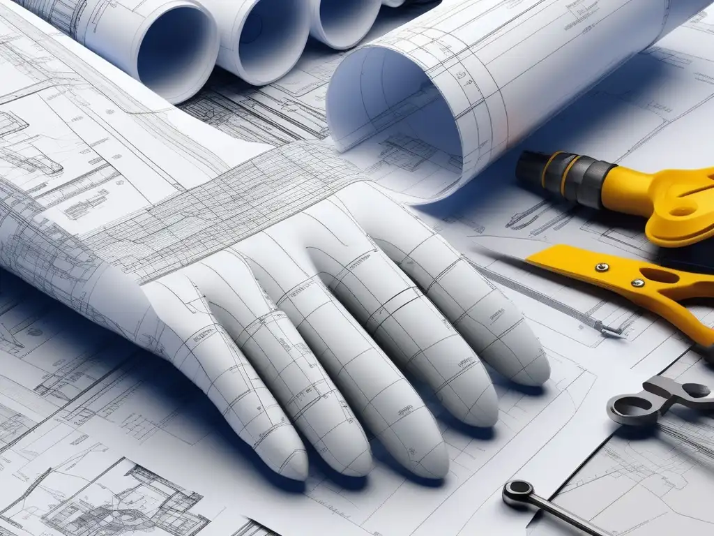Niño trazando planos de ingeniería con herramientas y materiales Actividades STEAM educativas en el homeschooling con manos de niño sosteniendo un plano y herramientas de ingeniería