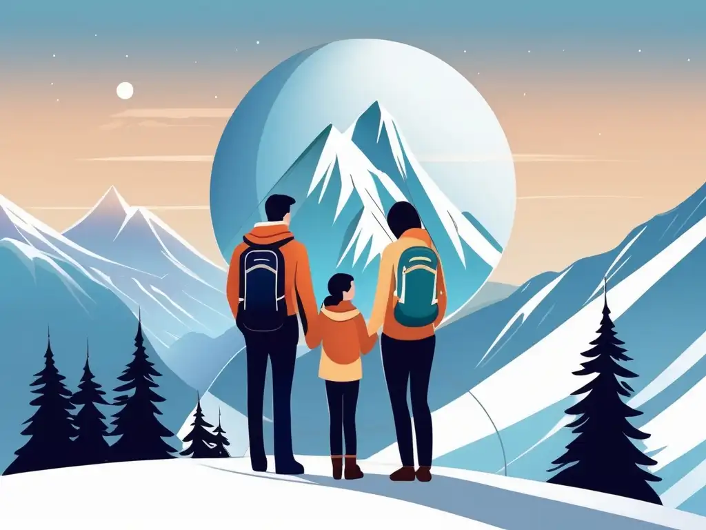 Familia en la cima de la montaña con globos Familia en la cima de la montaña, homeschooling y viajes educativos: beneficios y aventuras