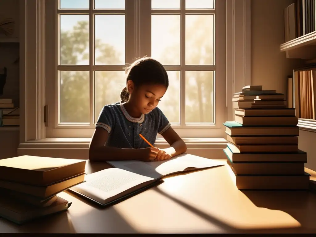 Niño estudiando en casa con libros y lápices Niño estudiando en casa, homeschooling: Leyes homeschooling Francia