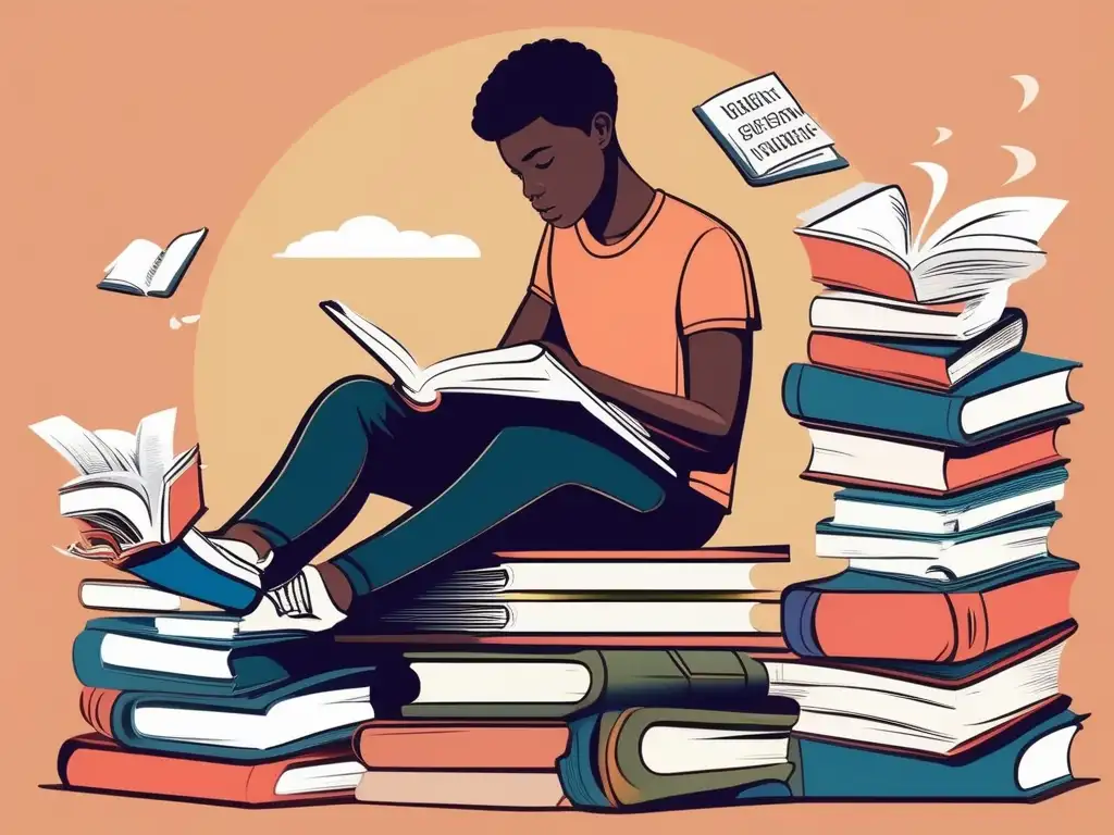 Niño leyendo con determinación Niño leyendo libros para promover lectura en niños resistentes