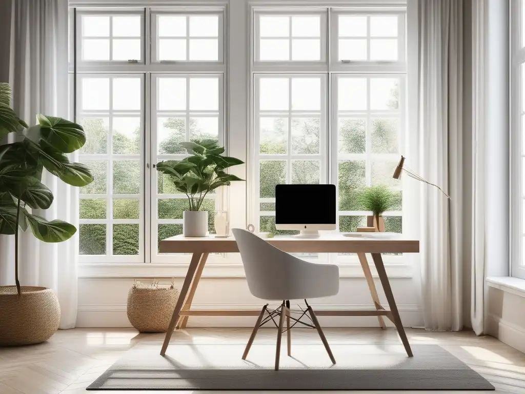 Espacio de trabajo minimalista y inspirador Oficina en casa equilibrando tareas domésticas y homeschooling