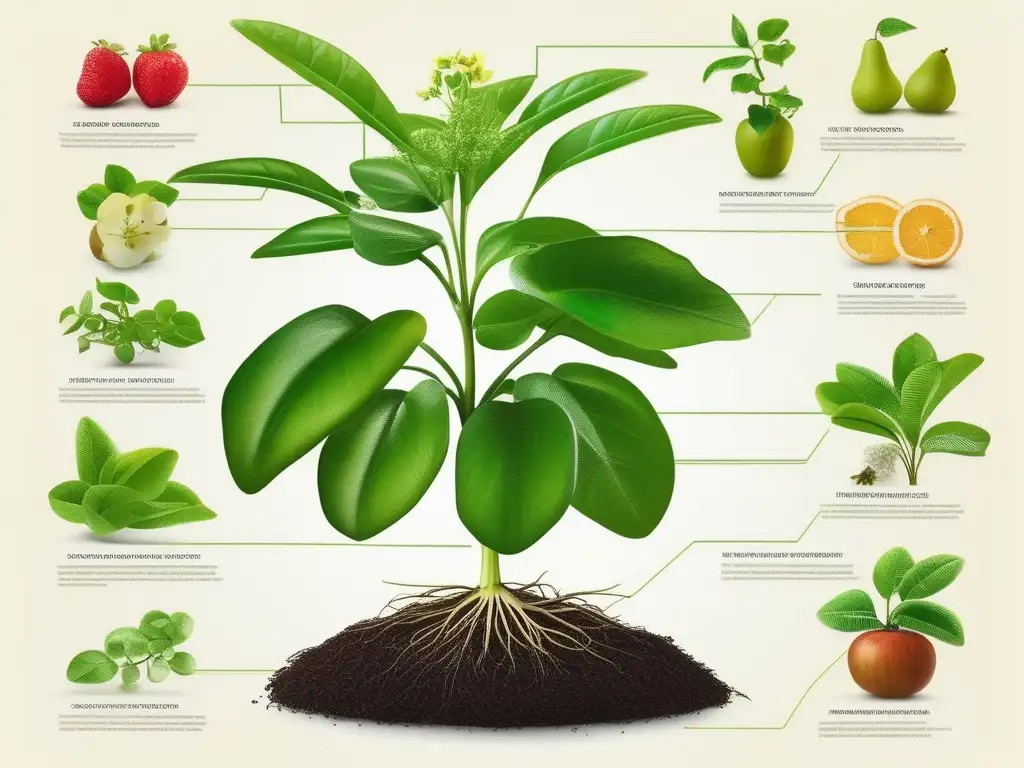 Planta con todas sus partes etiquetadas Aprendiendo biología en casa: Planta verde con todas sus partes etiquetadas de forma clara y legible