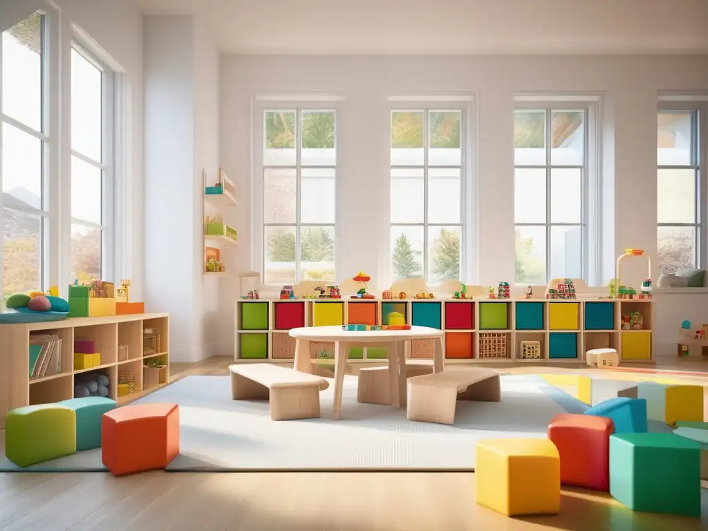 Aula luminosa con niños jugando Guía práctica: Juego, aprendizaje y diversión en un aula luminosa con niños creativos