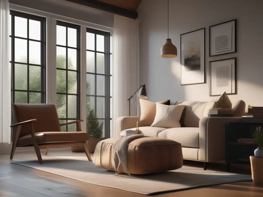 Recomendaciones seguridad online homeschooling: Imagen de hogar sereno y minimalista, con niño aprendiendo en un entorno tranquilo y centrado