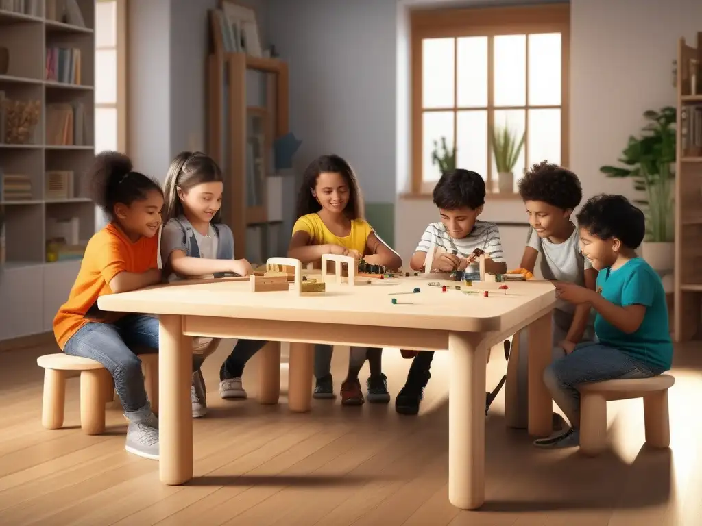 Niños diverso en actividad STEAM Actividades STEAM en homeschooling con niños diversos colaborando y resolviendo desafíos educativos